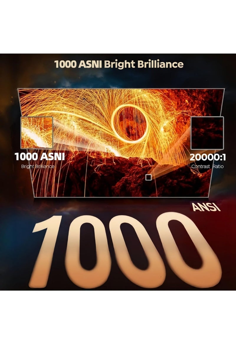 FlashHawk بروجيكتور 1000ANSI 4K - بروجيكتور مكتبي محمول بدقة 1080P FHD مع واي فاي وبلوتوث | تركيز تلقائي | عرض 300'' | نظام أندرويد الذكي للسينما المنزلية الداخلية/الخارجية - Image 3